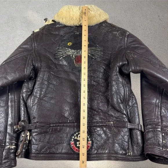 VINTAGE US Navy M445-A Leather Jacket 36 London Biker Patches Ton Up Pirates - Picture 10 of 10